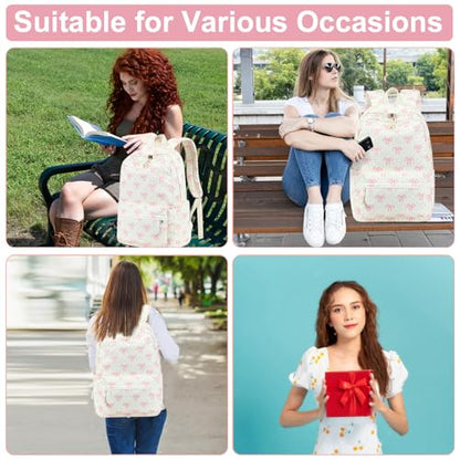 Bluboon School Backpack for Teen Girls Women Laptop Backpack College Bookbags Middle School Travel Work Commuter Back Pack - color: Pink Bow Beige