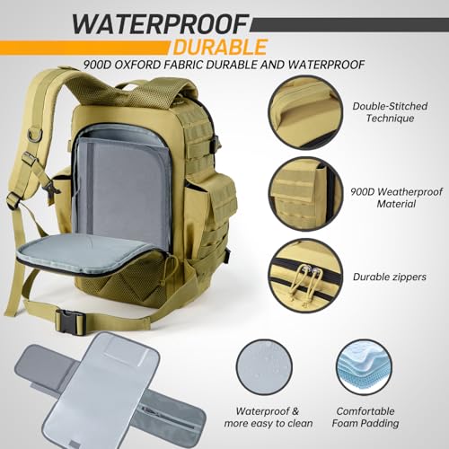 SHARKMOUTH Military Diaper Bag for Baby - Large Baby Backpack with Changing Pad for Boy Girl - Army Dad Diaper Bag for Hiking Travel Camping Trips Tan - color: Tan W/ Changing Pad