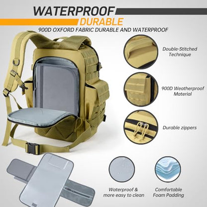 SHARKMOUTH Military Diaper Bag for Baby - Large Baby Backpack with Changing Pad for Boy Girl - Army Dad Diaper Bag for Hiking Travel Camping Trips Tan - color: Tan W/ Changing Pad