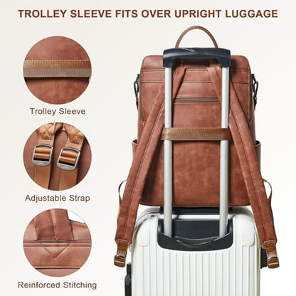 Shrrie Laptop Backpack for Women 15.6 inch,Travel Leather Backpack Purse Nurse Teacher Carry on Backpack Computer Bag,Professional Water-Resistant College Business Work Casual Daypack,Nubuck Brown - color: Nubuck Brown