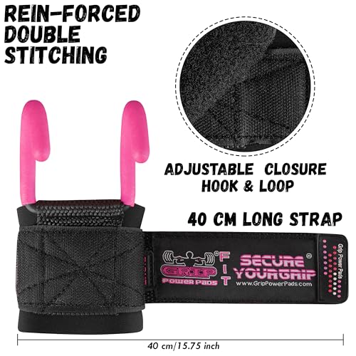 Weight Lifting Rod Hooks Heavy Duty Wrist Wraps Power Weight Lifting Training Gym Grips Straps Set of 2 - color: Pink, size: WOMEN-Wrist Size Small/Medium