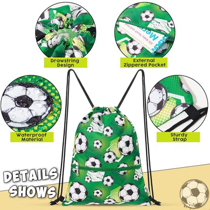 WAWASAM Kids Drawstring Backpack, Gym Swim Bag Cinch Bag for Girls Boys with Zipper Pocket - color: Soccer
