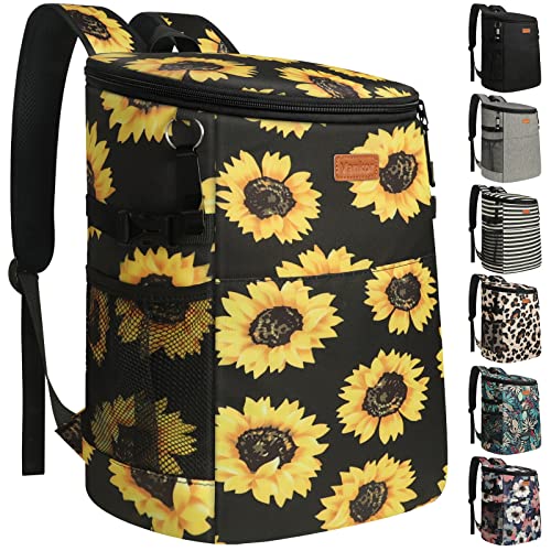 Camping Cooler Backpack 30 45 Cans, Soft Backpack Coolers Insulated Leak Proof Travel Cooler Bag Waterproof Lunch Picnic Beach Work Trip Thermal Bag Drink Beverage Beer Bag Cooler - color: Sunflower Floral, size: 45 Cans