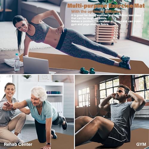 Extra Thick Yoga Mat with Carry Strap, 10mm Non-Slip Exercise Mat, 72 x 24 Inch Cushioned Workout Mat for Yoga, Pilates, Stretching & Floor Exercises - color: Coffee