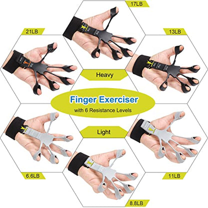 Grip Strength Trainer Kit (5 Pack) with Finger Exerciser, Hand Grip Strengthener, Hand Extension Exerciser, Stress Relief Ball and Forearm Workout Ring for Muscle Building and Injury Recover, Silicone