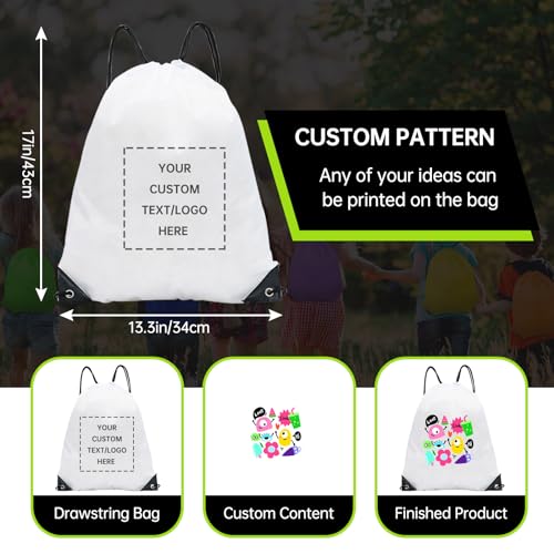 JEOHLORY pack of 50 Custom Bags With Your Logo,Drawstring Backpacks Bulk String Bag,Great for Travelling, Gym and for Everyday Use (Custom white) - color: Custom White