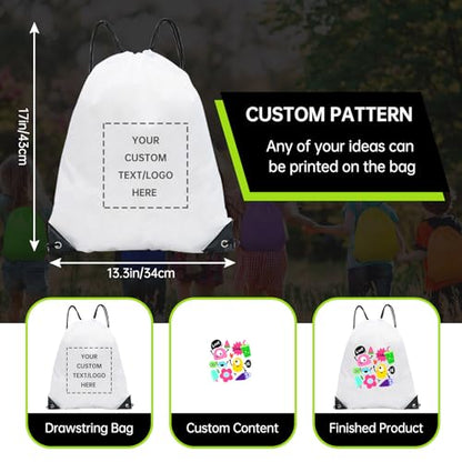 JEOHLORY pack of 50 Custom Bags With Your Logo,Drawstring Backpacks Bulk String Bag,Great for Travelling, Gym and for Everyday Use (Custom white) - color: Custom White