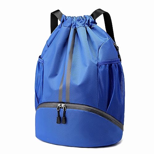 Hoedia Sports Drawstring Backpack - String Swim Gym Bag with Shoes Compartment and Wet Proof Pocket for Women&Men - color: Blue, size: Large