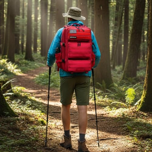 Military Tactical Backpack 55L for Men & Women Bug Out Bag Assault pack Molle Daypack Hiking Trekking Rucksack (Red) - color: Red