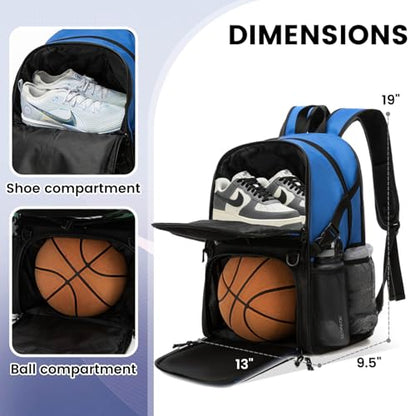 Basketball Bag Backpack with Ball Holder and Shoes Compartment - color: Blue