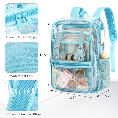 Heavy Duty Clear Backpack Stadium Approved Transparent Backpacks for School College Festival Work Travel (Sky Blue) - color: Sky Blue