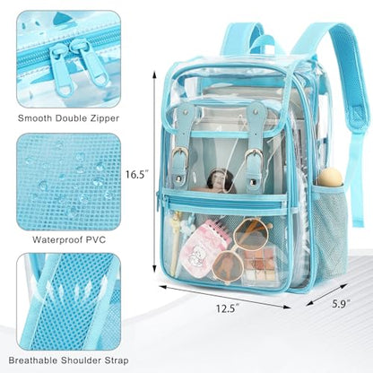 Heavy Duty Clear Backpack Stadium Approved Transparent Backpacks for School College Festival Work Travel (Sky Blue) - color: Sky Blue