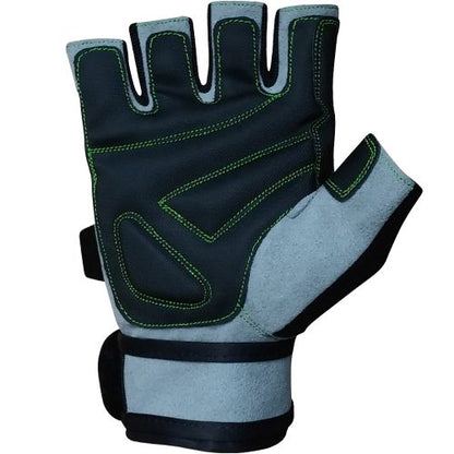 Meister Wrist Wrap Weight Lifting Gloves w/Gel Padding - color: Gray / Neon Green, size: X-Large