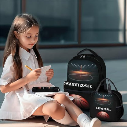 Mercuryelf Basketball Backpack with Lunch Box And Pencil Case, Elementary Kindergarten School Preschool Bookbag for Boys Girls Kids, Set of 3 - color: Basketball-2-2