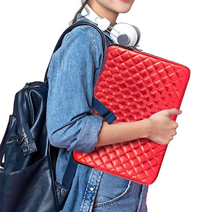 Puffy Laptop Sleeve 11 12 13 13.3 14 15 15.6 inch Case Protective Bag Quilted PU Leather Lined Padded - color: Red Quilted, size: 11-12 Inch