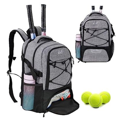 WOLT Tennis Bag - Large Tennis Racket Backpack for Men & Women - Ventilated Shoe Compartment - Holds 2 Rackets - color: Grey