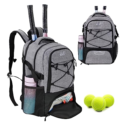 WOLT Tennis Bag - Large Tennis Racket Backpack for Men & Women - Ventilated Shoe Compartment - Holds 2 Rackets - color: Grey