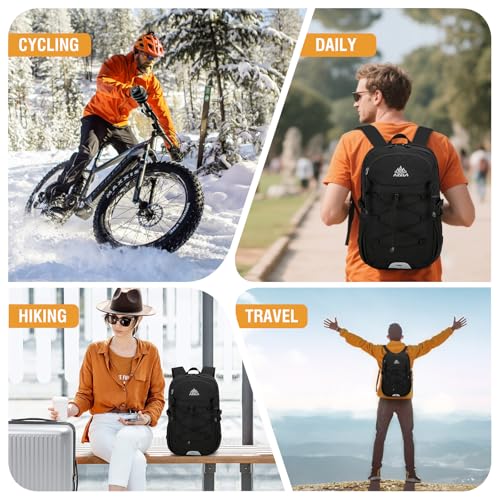 GES 30L Hiking Backpack Lightweight Water Resistant Daypack with Rain Cover & Laptop Compartment for Travel, Camping, trekking, Work(Black) - color: Black