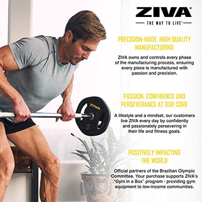 ZIVA 35lb Studio Barbell Weight Set – Adjustable Home Gym Kit with Standard Rubber Urethane Plates, 5' Chrome Bar (1.18" diam) & Collars | Extra Plates Not Included - size: Pair - 25lb Discs