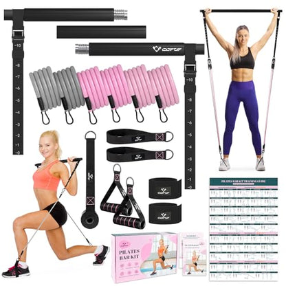 COFOF Pilates Bar Kit with Resistance Bands, Multifunctional Yoga Pilates Bar with Heavy-Duty Metal Adjustment Buckle, Portable Home Gym Pilates Resistance Bar Kit for Women Full Body Workouts - color: Jet Black