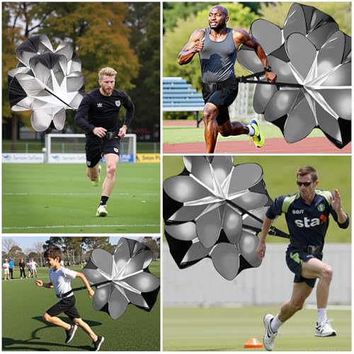 Running Parachute for Speed Training, 56 inch Resistance Parachute for Athletes, Sprinting & Football Training Equipment with Adjustable Waist Belt, Drag Chute to Improve Velocity & Explosive Power - color: Black-2 Parachute