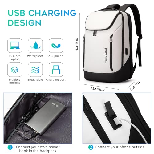 BANGE Business Smart Backpack Waterproof fit 15.6 Inch Laptop Backpack with USB Charging Port,Travel Durable Backpack - color: White