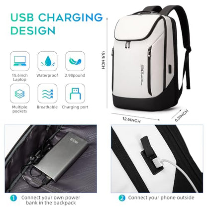 BANGE Business Smart Backpack Waterproof fit 15.6 Inch Laptop Backpack with USB Charging Port,Travel Durable Backpack - color: White
