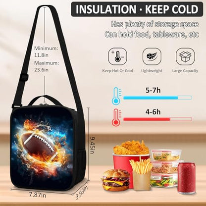 School Backpack for Boys - 4pcs Ameriacn Football Boys Backpack with Lunch Box and Pencil Case for Kids Children Teens Elementary Middle School - Students Bag for Ages 6-18,17″Bookbag Travel Back Pack - color: American Football-04-backpack Set