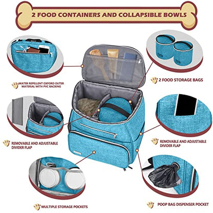 BAGLHER 丨Dog Travel Bag Backpack, Airline Approved Pet Supplies Backpack, Dog Travel Backpack with 2 Silicone Collapsible Bowls and 2 Food Baskets Sky Blue - color: Sky Blue