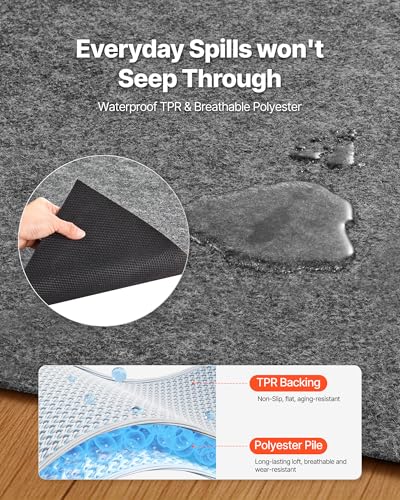 VEVOR Rug Pad 5 x 7 ft, Non-Slip Carpet Area Pad 0.12inch Rug Mat Padding with Dual Surface Felt Cushion & Rubber Gripper, Hardwood Floor Protection for All Floors, Finishes, Keeps Carpets in Place - size: 7' x 5' (Rectangular)