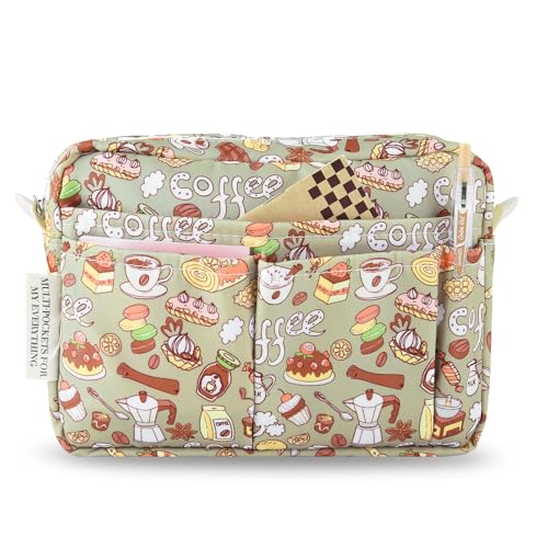 Portfolio Organizer with Multiple Pockets, Waterproof Travel Zippered Toiletry Bag, Portable Storage Pencil Pouch for Notebooks, Stationeries, Make-up, Journal Office Art Supplies.Coffee - color: Coffee