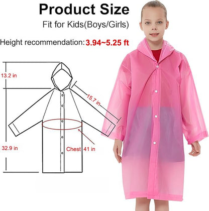 Rain Ponchos Raincoats for Kids, Reusable Boys Girls Rain Jackets Emergency with Hood for Family Disney Travel Outdoor - color: B-rose Red