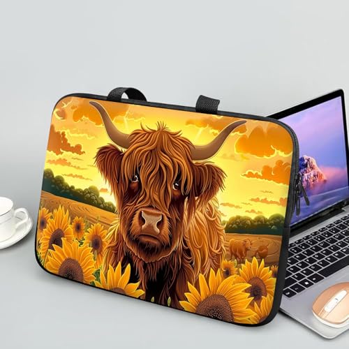 14 15 15.4 15.6 inch Laptop Handle Bag Computer Bag, Pouch Holder Notebook Sleeve Cover Soft Case Compatible for Dell,Lenovo,Toshiba HP, Asus Notebook-Sunflower Highland Cow - color: Sunflower Highland Cow