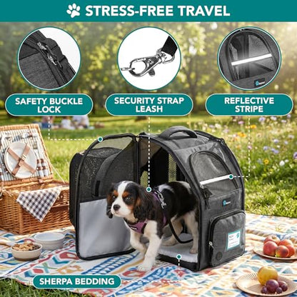 PetAmi Expandable Dog Backpack Carrier for Cats & Pets, Breathable Cat Carrier Backpack with Top Window & Multi-Entry, Ventilated Foldable Travel Carrier for Small Medium Pets up to 18 lbs, Dark Gray - color: Charcoal