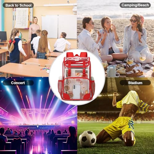 Fuyicat Clear Backpack Heavy Duty PVC Transparent Girls Kids School Backpacks Stadium Approved See Through College Bookbag for Women (Red) - color: Red