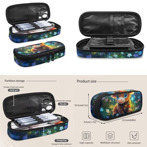 Cute Highland Cow Backpack for Girls Kids Backpack with Lunch Box Water Bottle Holder with Strap and Pencil Case Pouch 4Pcs Set 17" Bookbag with Large Front Pocket Sturdy Elementary School Bag - color: Cute Highland Cow-1