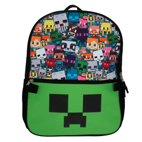 AI ACCESSORY INNOVATIONS Minecraft 5 PC Backpack Set, Creeper 3D Molded Front Panel, 16" Boys & Girls School Bag - color: Multicolor