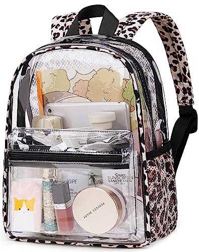 BTOOP Clear Mini Backpack for Stadium Events 12x12x6 Small Transparent Backpacks Plastic See Through Clear Bag for Concerts Work Festival Security Travel - color: Light Leopard, size: 12'' H-Mini