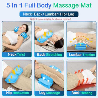 Full Body Massage Mat, 3D Body Stretching & Lumbar Traction, Back Heating, Traction Up & Down, Curve Stretch, Twist Left & Right, 4 Modes 3 Intensities 3 Heat Levels, PU Leather, Foldable, Fit 5'1-6'0 - color: Brown