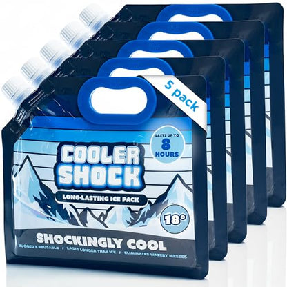 Cooler Shock Reusable Ice Packs for Cooler - Long Lasting Cold Freezer Packs for Coolers and Lunch Boxes - Cooler Ice Packs for Camping Gear, Fishing, Road Trips, Beach Must Haves - style: Small - With Handle - 5pk