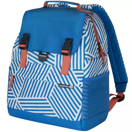 CleverMade Insulated Backpack Cooler Bag - 18 Can Leakproof Cooler Backpack with Bottle Opener, Outer Zippered Storage and Mesh Side Pockets for Lunch, Work, Picnic, and Camping - Blue Stripe - color: Blue Stripe, style: Coronado