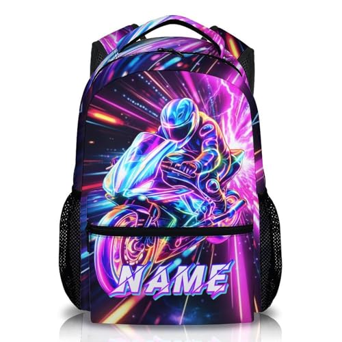 Boys Backpack Personalized Motorcycle Backpacks for Kids Toddler, Cool Print Custom Bookbag for Preschool Primary Kindergarten - color: Green