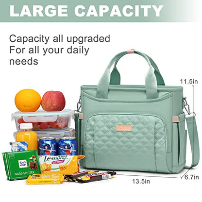 AIJIEKE Large Insulated Lunch Bag for Men Women, Leakproof Work Lunch Box | Keeps food fresh 8-12 hours. Spacious multi-pocket design with a removable strap. Water-resistant and easy-wipe interior - color: Green