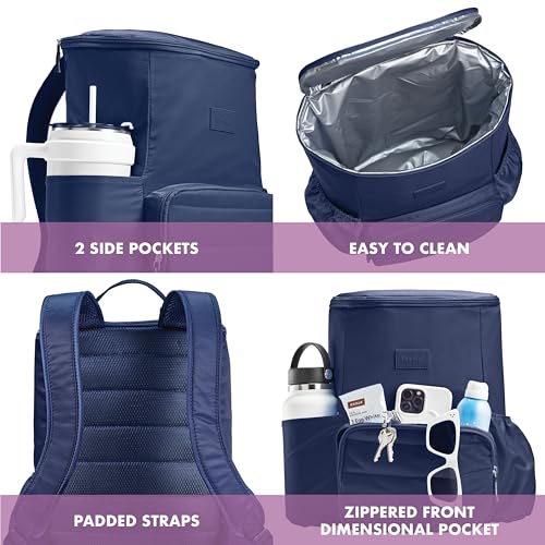 Fit & Fresh Insulated Backpack Soft Cooler – Leak-Resistant Beach & Travel Bag for Women, 24 Can Capacity Picnic & Cooler Bag - color: Midnight Blue