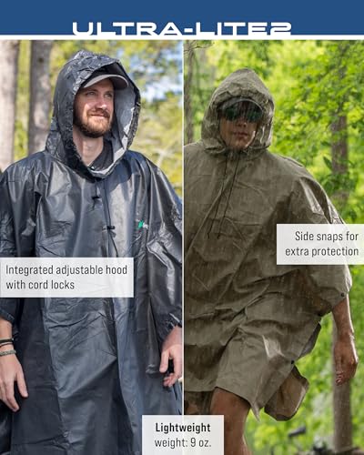 FROGG TOGGS Ultra-lite2 Waterproof, Breathable Rain Poncho, Adult and Youth Sizes - color: Carbon Black, style: Adult