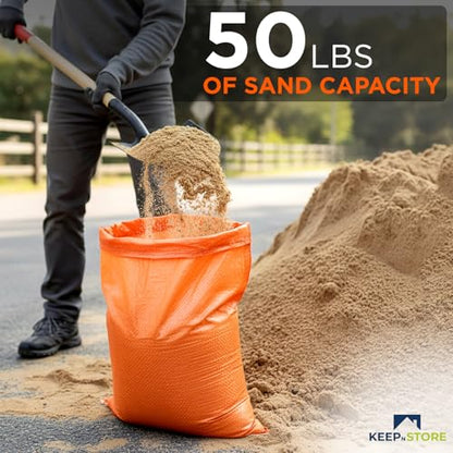 Heavy Duty Sand Bags Pack of 6, Bright Orange Empty Sandbags with Built-In Ties, Woven Polypropylene UV Protection 1600 Hours, Fillable Bags for Flood Control, Weight, 14x26 inches, 50 Pounds Volume - size: 14"W x 26"L, style: Pack of 6