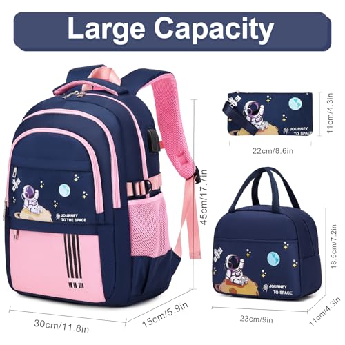 ACESAK Backpack for Girls - Girls Backpack Schoolbag for Kids Children Teens Elementary Middle School Bags, Waterproof Lightweight Kids Bookbag Backpacks Casual Daypack with Lunch Bag Set - color: Pink