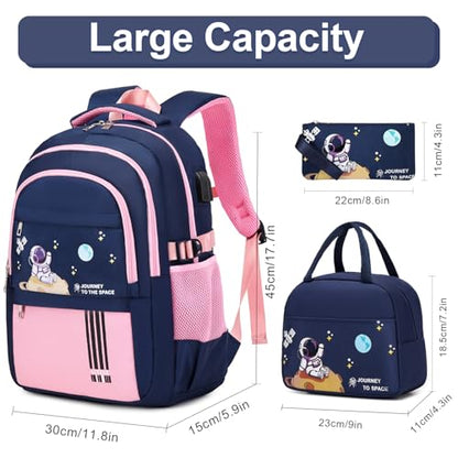 ACESAK Backpack for Girls - Girls Backpack Schoolbag for Kids Children Teens Elementary Middle School Bags, Waterproof Lightweight Kids Bookbag Backpacks Casual Daypack with Lunch Bag Set - color: Pink