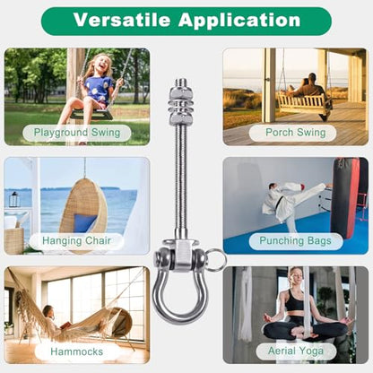 SELEWARE Heavy Duty Bearing Swing Hangers, 4 Pack Stainless Steel Swing Set Hooks for Wood and Steel Beam, for Hammock, Yoga Swing, Porch Swing, Heavy Bag, 5" x M2/5", 1500LB Capacity - color: 4 Pack Bearing Hangers (5" X M2/5" Threaded Rod)