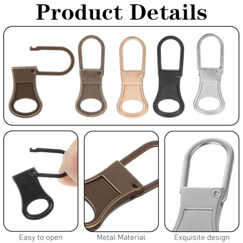 8 Pcs 4 Colors Detachable Zipper Pull Replacement, Metal Zipper Pull Tabs for Small Holes Zippers Pulls Repair Kit for Jackets Luggage Backpacks Shoes Purse Coat Pants (Silver, Gold, Black, Bronze)